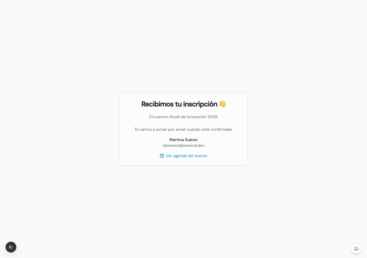 Pantalla de solicitud recibida, pendiente de confirmación