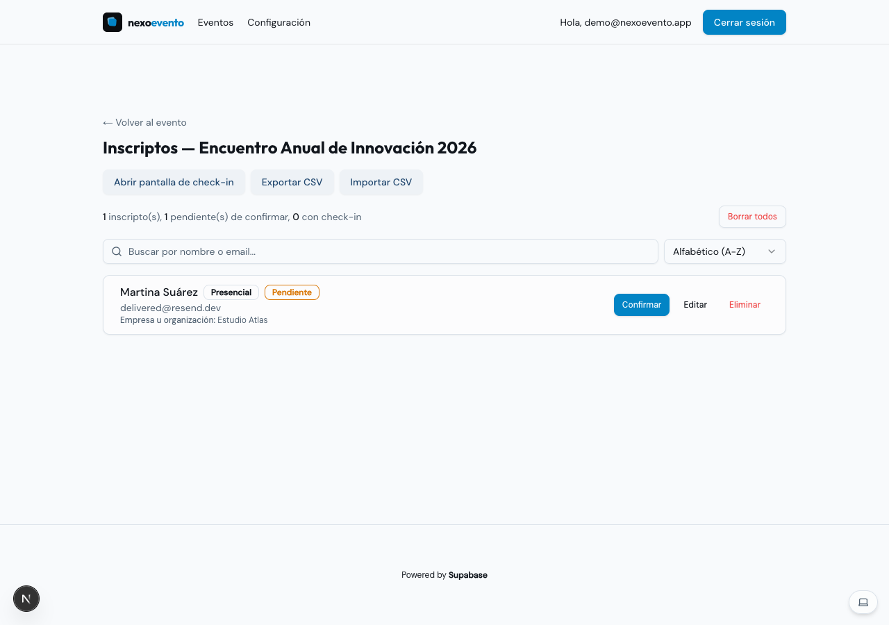 Lista de inscriptos con una solicitud pendiente